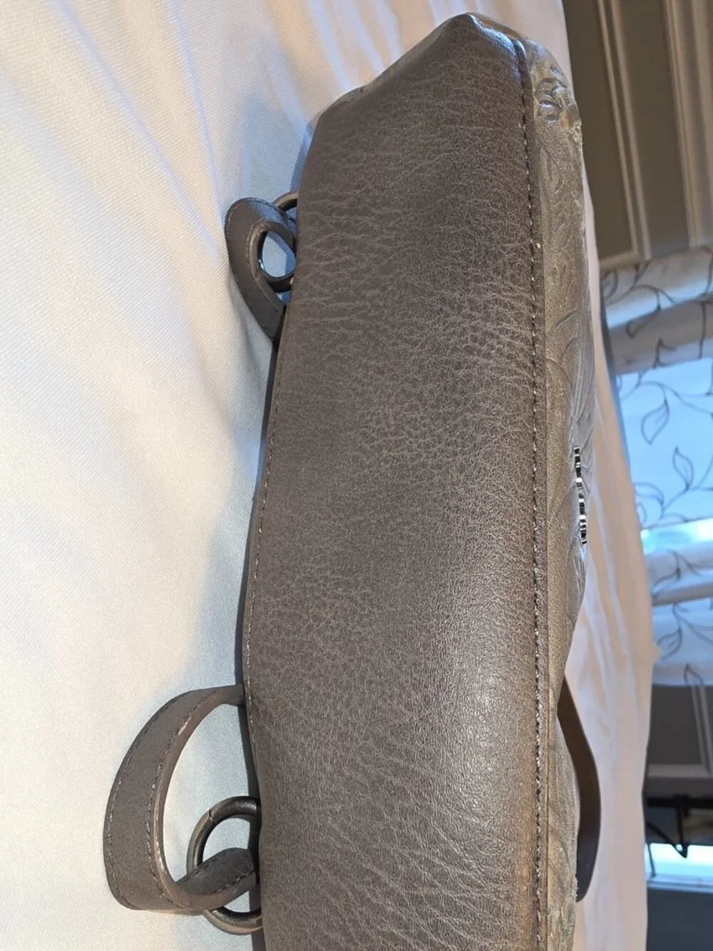 The Sak Loyola Leather Mini Convertible Backpack Floral Embossed Gray Neutral